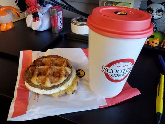 Pot o gold latte...damn good! Maple waffle sandwich very yummy!