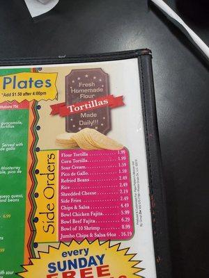 Menu False advertising