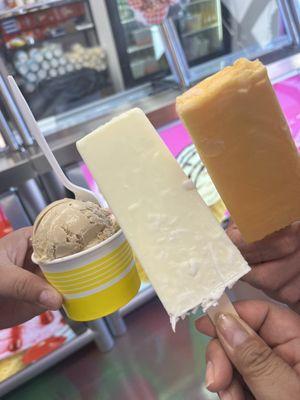 Coffee- coconut paleta (popsicle) and Rompope paleta.