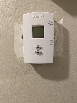 no heat.came added thermostat.Would not repair wall or give discount. tough.tech leaves no heat. Company stinks since Fawcett took over.