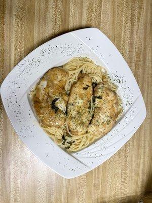 !!Dinner Time!! Chicken Francese over spaghetti