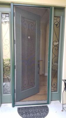 Custom color retractable single front screen door