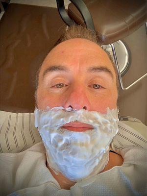 Me in the chair getting ready.  Best shave I've ever gotten.