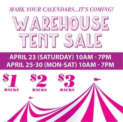 Annual tent sale is coming up very fast! Come and see amazing deals along with cute clothes!!!