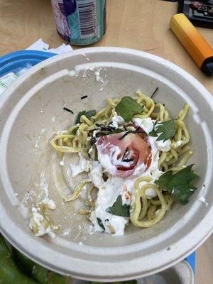 Burrata and tomato on ramen