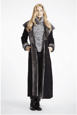 Full Length Large Collar Hooded Shearling Coat