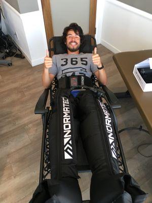 Recovering with the Normatec compression boots and the venom!