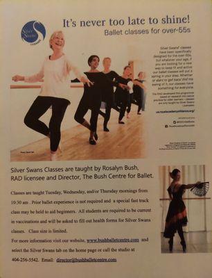 Silver Swan classes are for those 55+ and who need to improve balance, strength, and flexibility.