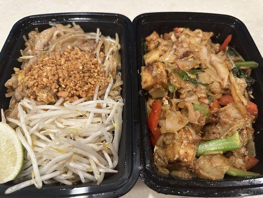 Pork pad Thai and fried tofu pad Kee Mao