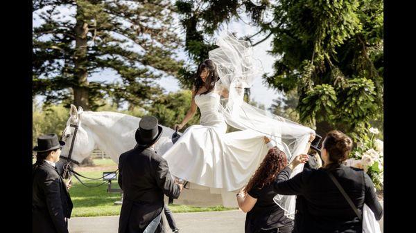 Wedding at Camarillo Ranch with bride making her entrance on my horse Jewels