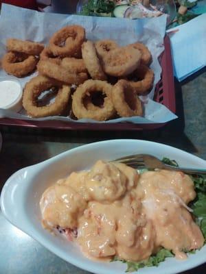 Bang bang shrimp and onion ring basket.