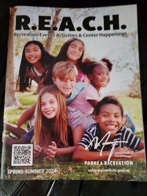 R.E.A.C.H.=Recreation Events Activities & Center Happenings. Being a Resident of Township, I received this Spring-Summer Book. 4/15/2024