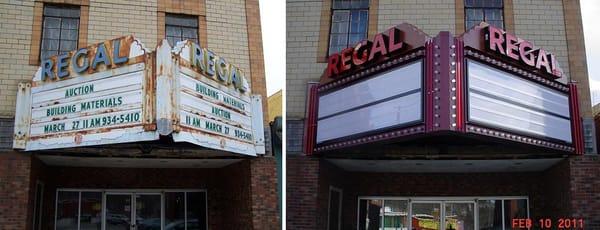 Before & After!  Refurbished marquee: Regal Theater, Franklin, N.H.