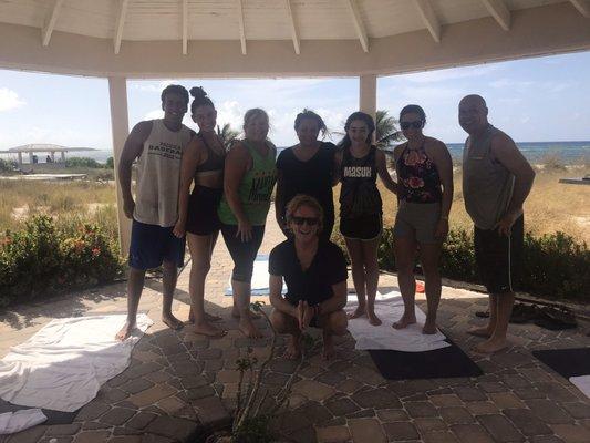 Teaching yoga at a resort in the Turks and Caicos islands.