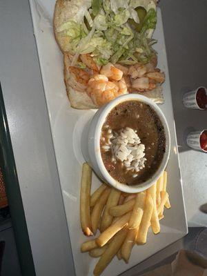 Shrimp po boy, gumbo and fries