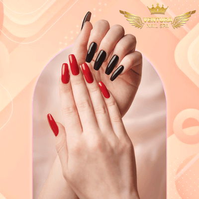 Elevate your style with our stunning black and red nails polish, the perfect blend of elegance and boldness.