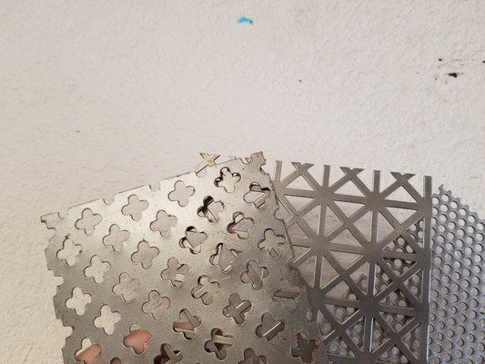 Multiple decorative patterns in perforated metals, expanded metals, and decorative designs.