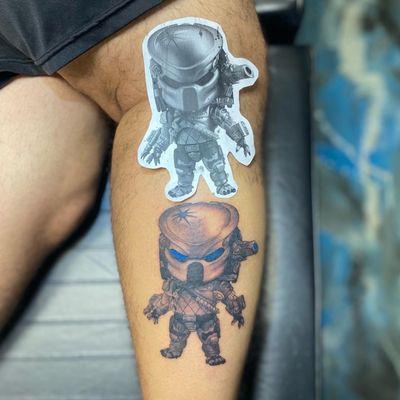 Chibi predator, in black and gray semi realism