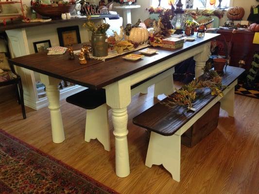 We specialize in farm tables, repurposed wood tables and antique tables.