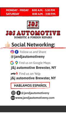 j & j automotive Brewster NY our services auto repair  social networking
follow us and share
@janjautomotiveny
find us on google maps