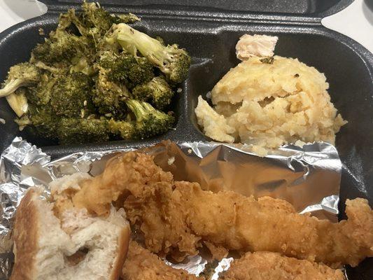 Left out broccoli, tempura tenders, try and guess what the other side is