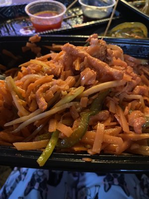 Chicken pad thai was orange and didnt taste like anything! Green peppers do not belong in chicken pad Thai