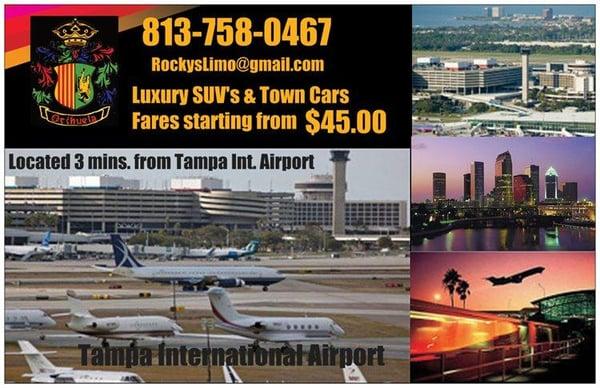 Located 3mins. from Tampa Int. Airport  fares from $45.00