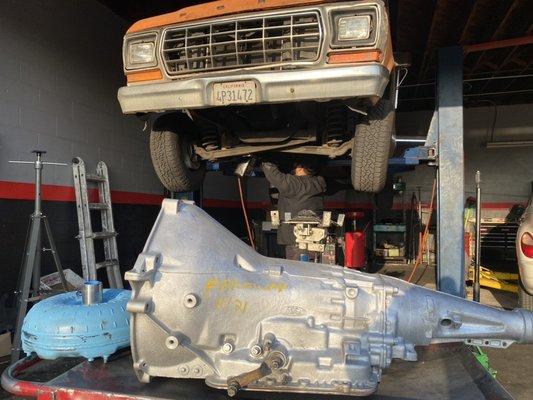 We care for classic vehicles too. Rebuild transmission on this 79 ford