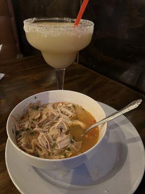 Chicken soup and a jumbo Margarita