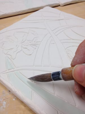 Nicole Dubrow hand brushwork for custom art and design tile surround architectural commission