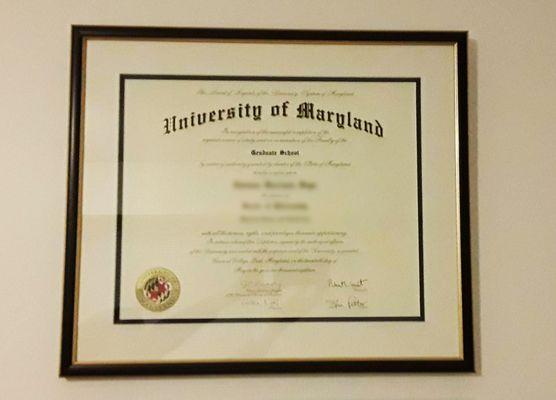 Diploma nicely framed by A to Z