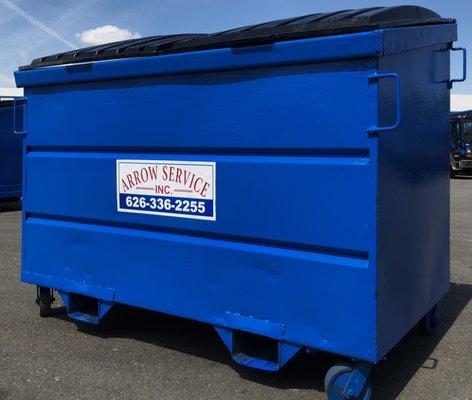 3 cubic yards (6' wide x 3.5'deep x 5' height) 
 This dumpster is ideal for general trash.