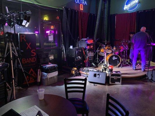 RXS Band setting up for a classic rock night at Pflutto's Tavern