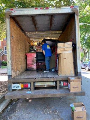 The moving truck and packing items