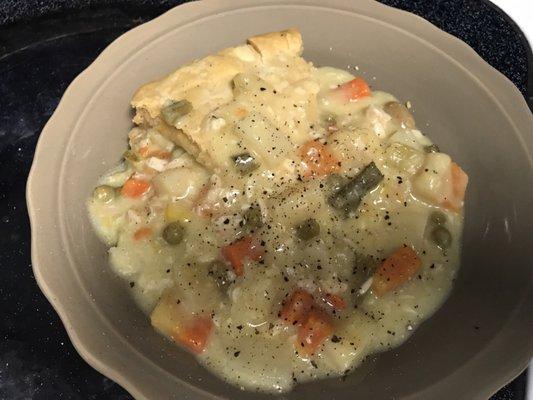 The guts of the chicken pot pie. My kids loved it and it fed four people.