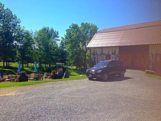 Outdoor seating area outside of the barn