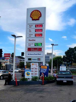 Actually a Shell Gas Station - Price Marquee (06/09/21). @Shell #EastHollywood #Gasoline