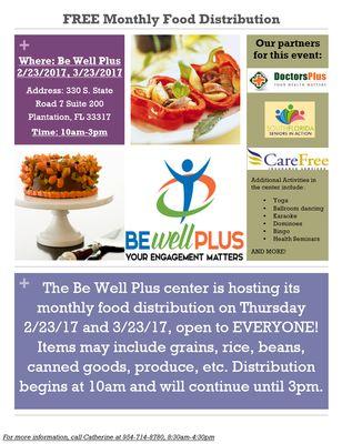 Free Food Distribution Event Flyer for February and March 2017