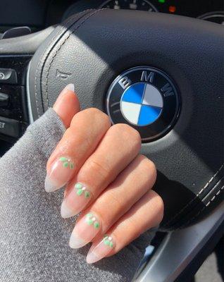 Clear acrylic+almond shap+ gel spring floral detail