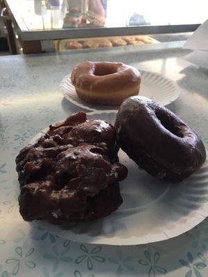 Glazed, apple fritter and chocolate to share with snookums