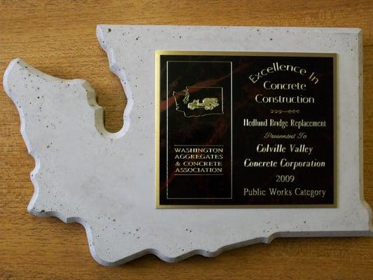 Awarded two Excellence in Concrete awards by the Washington Aggreagtes & Concrete Association!