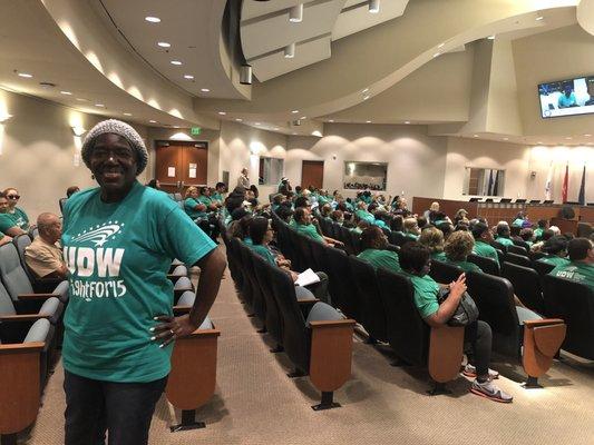 Home care workers. Standing together demanding a living wage and insurance