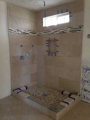 The Master Bathroom shower.  Almost complete, but already gorgeous!