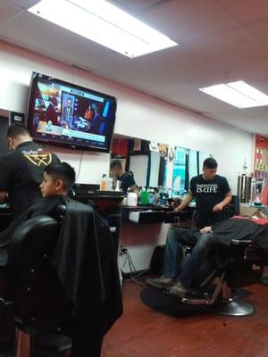 Nice big tv to watch while your getting your hair cut