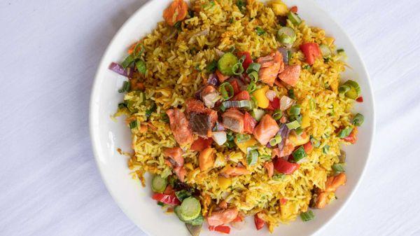 Salmon curry fried rice