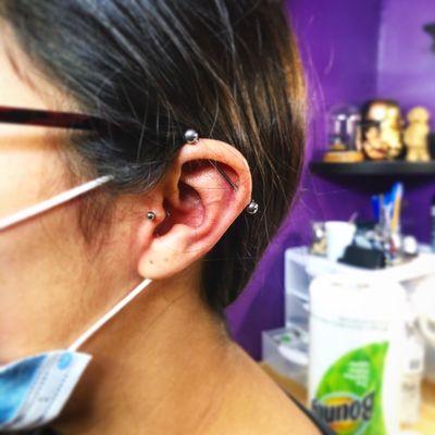 Tragus and industrial piercings