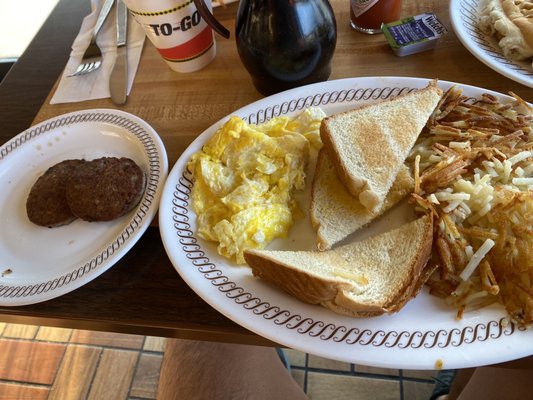 Party Sausage, egg and hashbrowns.