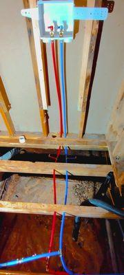 PEX pipe plumbing replacement both hot and cold water lines for washing machine