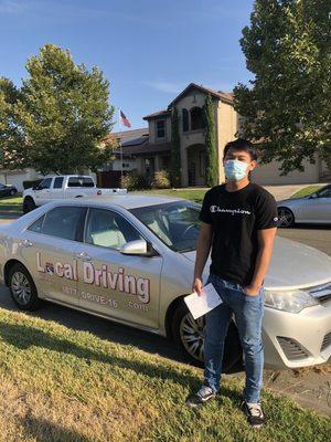 First driving lesson & he felt more confident after returning home.