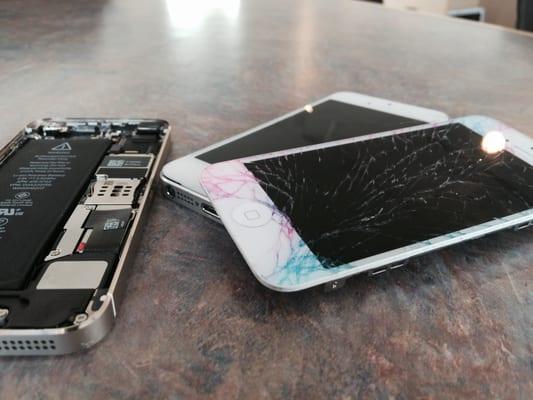 We repair iPhones too! Here are a couple on the heavily shattered side.